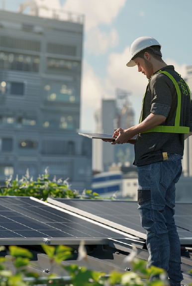 a man inspecting solar panels